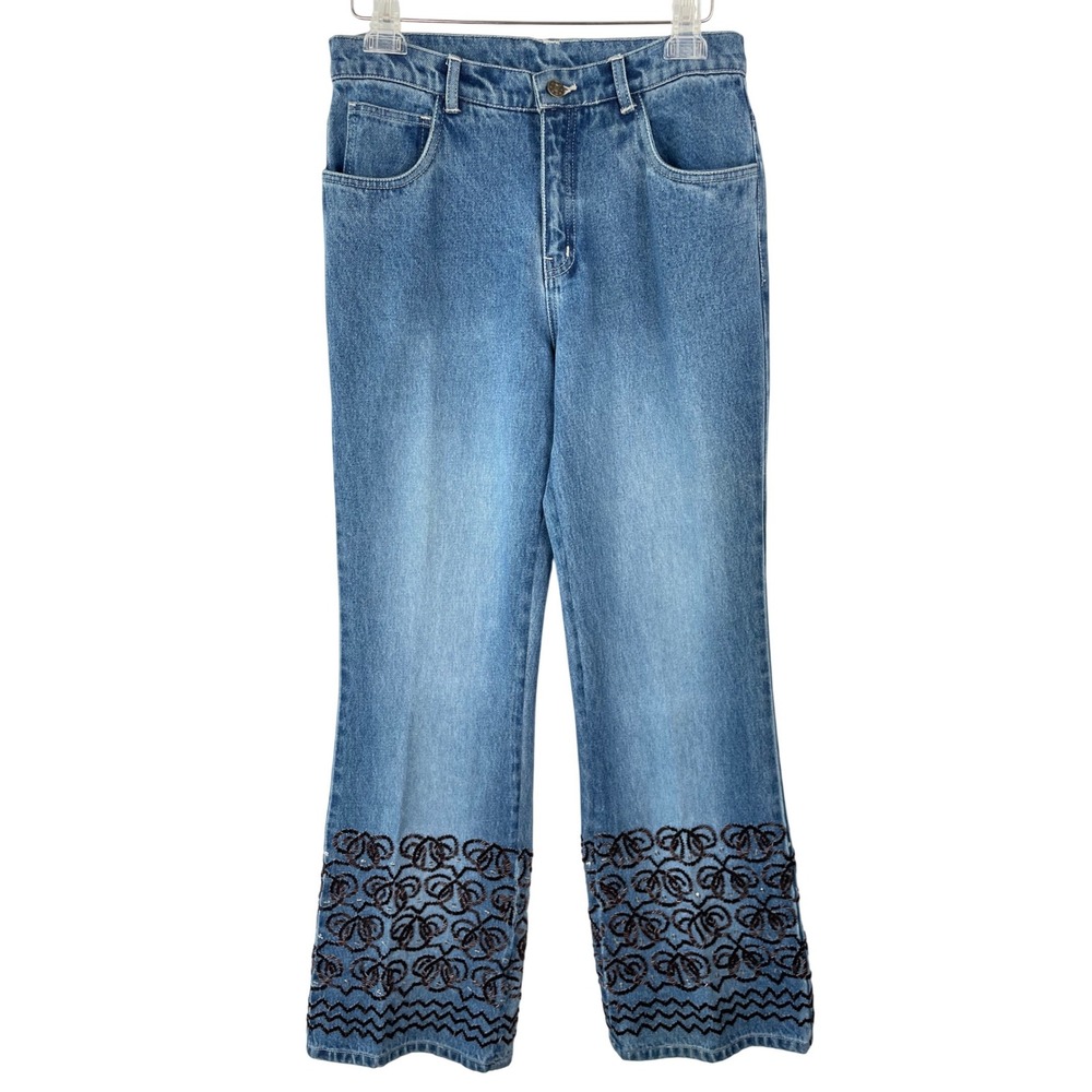 Spiegel Life Vintage NWT Womens High Rise Beaded Straight Leg Jeans Blue Size 10